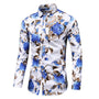 Herren Langarmhemd mit Blumenmuster - Elegantes Design-Blau-XS-Luzern Mode