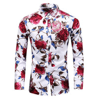 Herren Langarmhemd mit Blumenmuster - Elegantes Design-Rot-XS-Luzern Mode