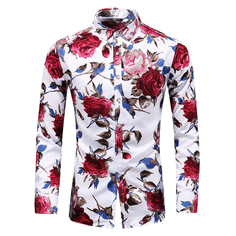 Herren Langarmhemd mit Blumenmuster - Elegantes Design-Rot-XS-Luzern Mode