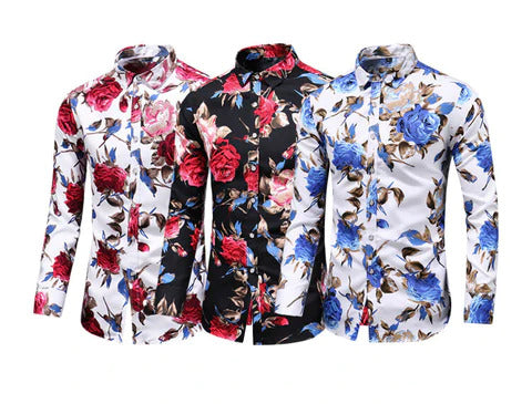 Herren Langarmhemd mit Blumenmuster - Elegantes Design-Luzern Mode
