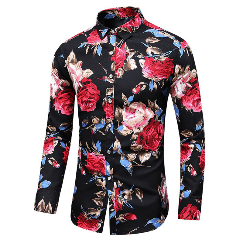 Herren Langarmhemd mit Blumenmuster - Elegantes Design-Luzern Mode