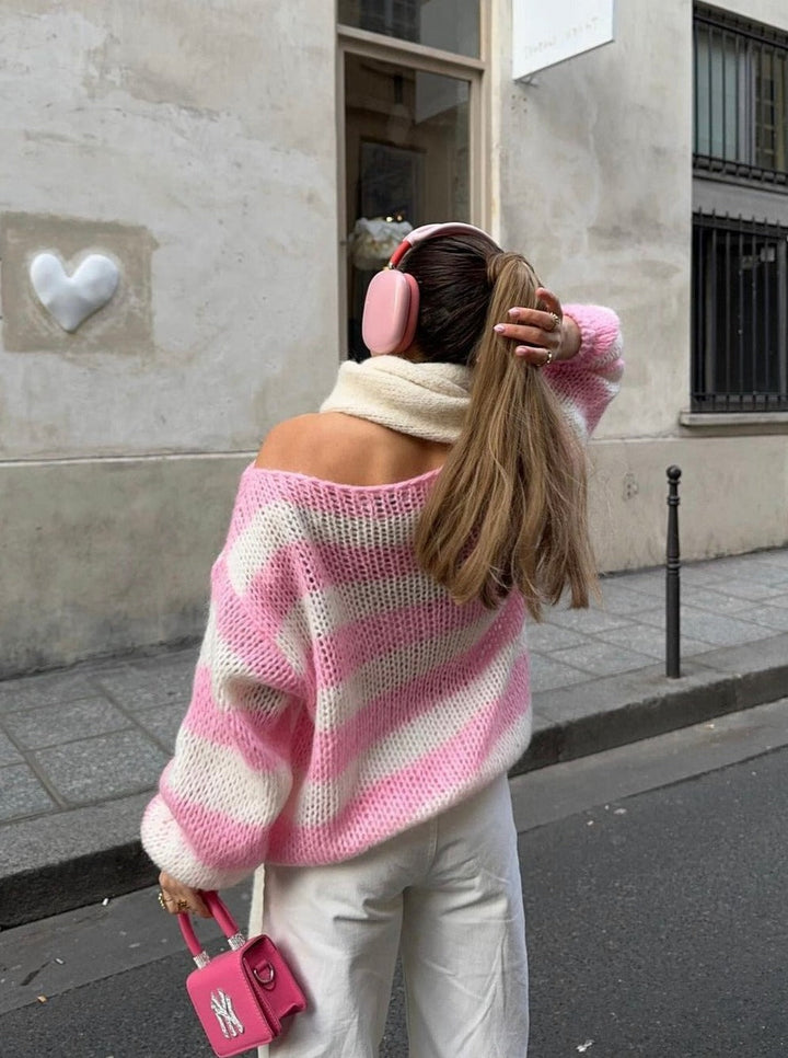 Damen Strickpullover gestreift - Modischer Herbst/Winter Look-Luzern Mode