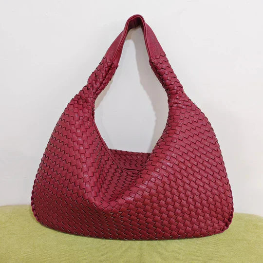 Gewebte Damenhandtasche aus Leder - Stilvolle Hobo Bag-Bordeauxrot-Luzern Mode