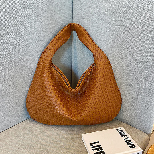 Gewebte Damenhandtasche aus Leder - Stilvolle Hobo Bag-Braun-Luzern Mode
