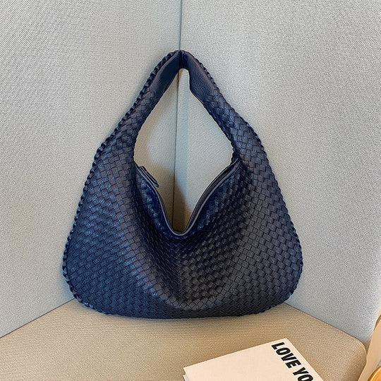 Gewebte Damenhandtasche aus Leder - Stilvolle Hobo Bag-Dunkelblau-Luzern Mode
