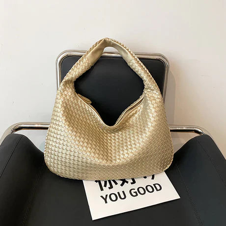 Gewebte Damenhandtasche aus Leder - Stilvolle Hobo Bag-Gold-Luzern Mode