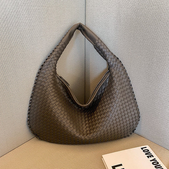 Gewebte Damenhandtasche aus Leder - Stilvolle Hobo Bag-Grau-Luzern Mode