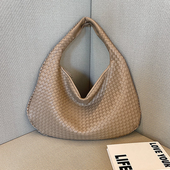 Gewebte Damenhandtasche aus Leder - Stilvolle Hobo Bag-Khaki-Luzern Mode