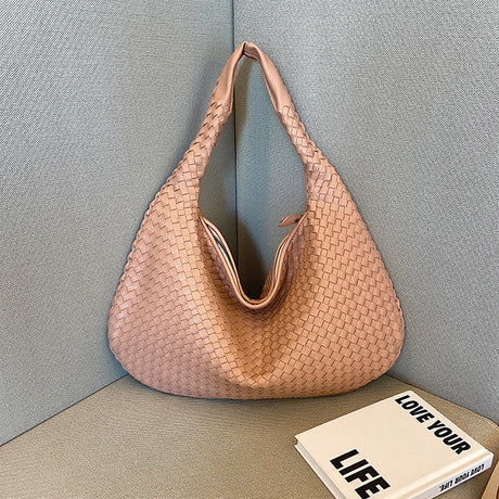 Gewebte Damenhandtasche aus Leder - Stilvolle Hobo Bag-Rosa-Luzern Mode