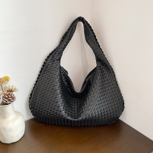 Gewebte Damenhandtasche aus Leder - Stilvolle Hobo Bag-Schwarz-Luzern Mode