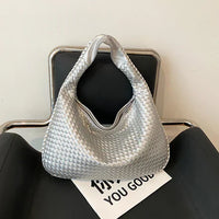 Gewebte Damenhandtasche aus Leder - Stilvolle Hobo Bag-Silber-Luzern Mode