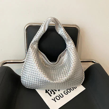 Gewebte Damenhandtasche aus Leder - Stilvolle Hobo Bag-Silber-Luzern Mode