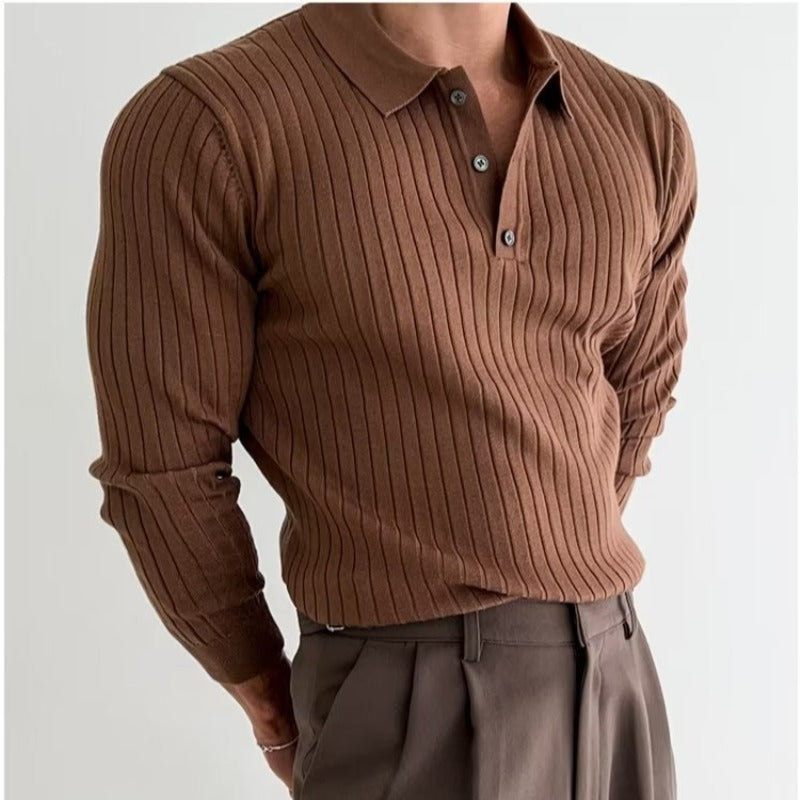 Herren Strickpullover mit Rippstruktur für kalte Tage-Braun-S-Luzern Mode