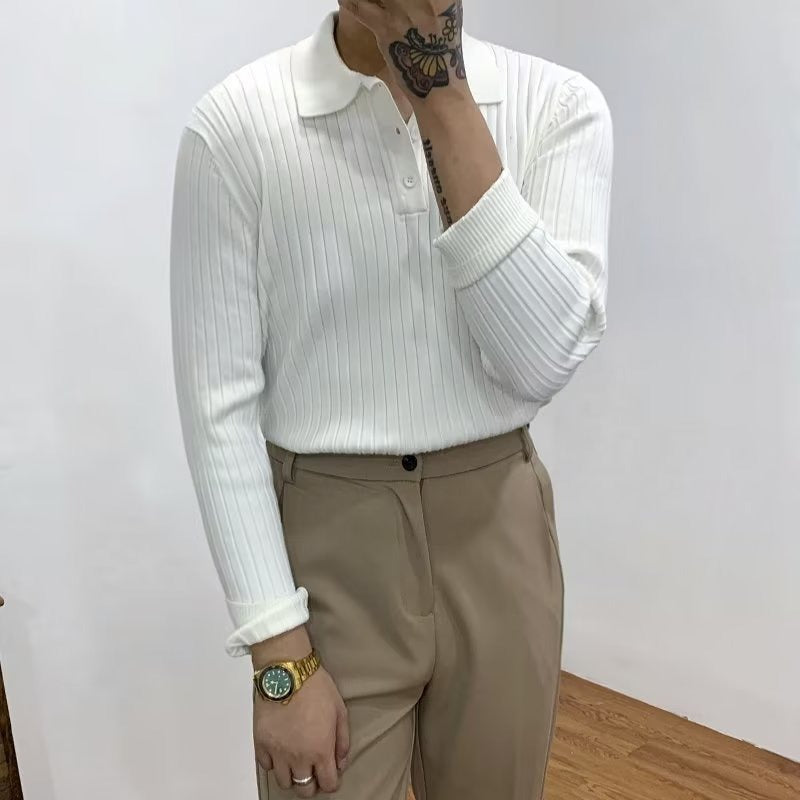 Herren Strickpullover mit Rippstruktur für kalte Tage-Weiß-S-Luzern Mode