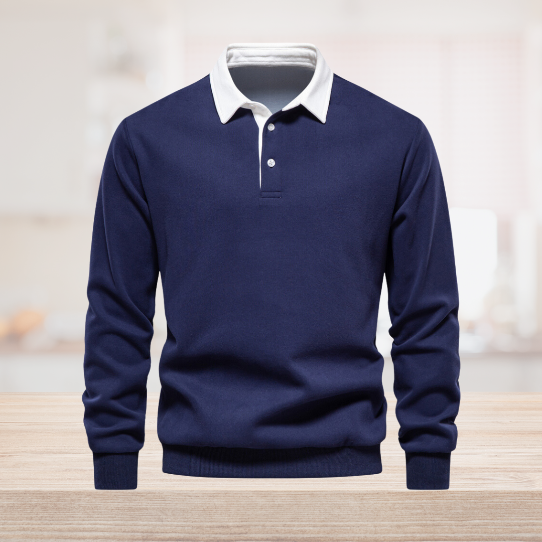 Herren Polo Sweatshirt Herbstmode Langarm Baumwolle-Blau-S-Luzern Mode