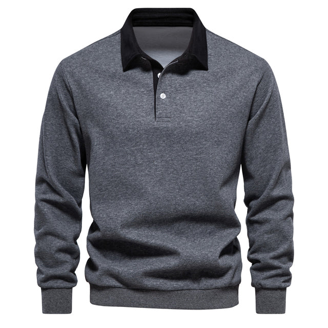 Herren Polo Sweatshirt Herbstmode Langarm Baumwolle-Grau-S-Luzern Mode