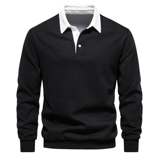 Herren Polo Sweatshirt Herbstmode Langarm Baumwolle-Schwarz-S-Luzern Mode