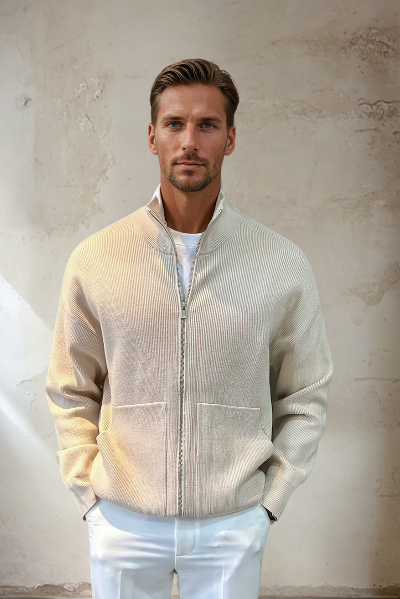 Herren Strickjacke mit Reißverschluss - Stilvoll und Modern-Apricot-M-Luzern Mode