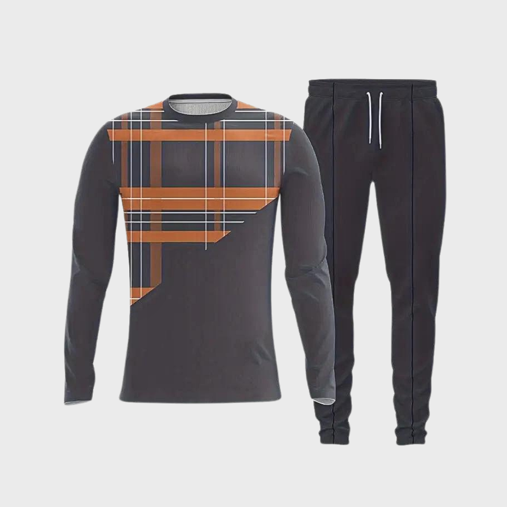 Herren Jogginganzug mit Karomuster Langarmshirt Set-Luzern Mode