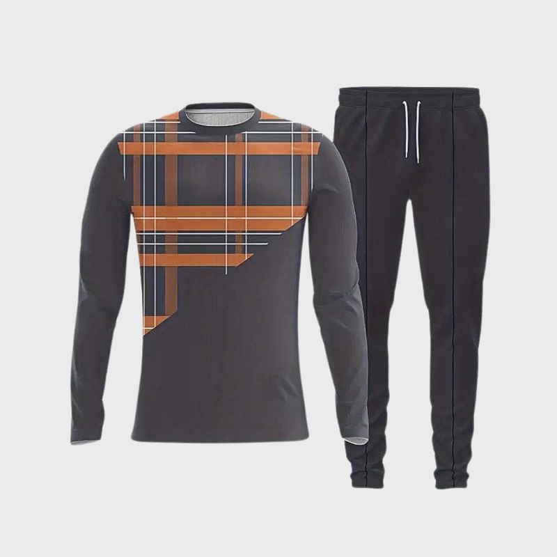 Herren Jogginganzug mit Karomuster Langarmshirt Set-Luzern Mode