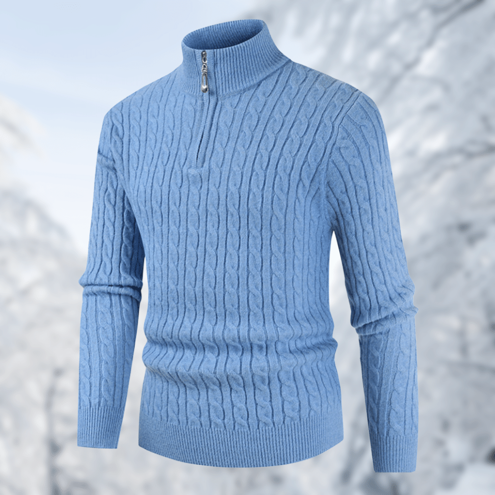 Herren Strickpullover mit Zopfmuster - Weicher Winterpullover-Blau-M-Luzern Mode