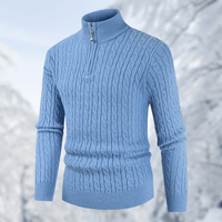 Herren Strickpullover mit Zopfmuster - Weicher Winterpullover-Blau-M-Luzern Mode