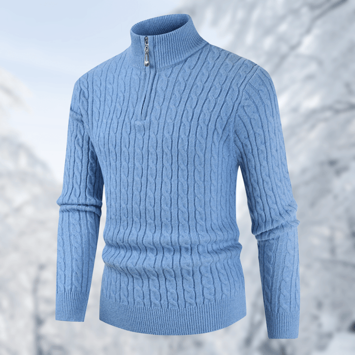 Herren Strickpullover mit Zopfmuster - Weicher Winterpullover-Blau-M-Luzern Mode