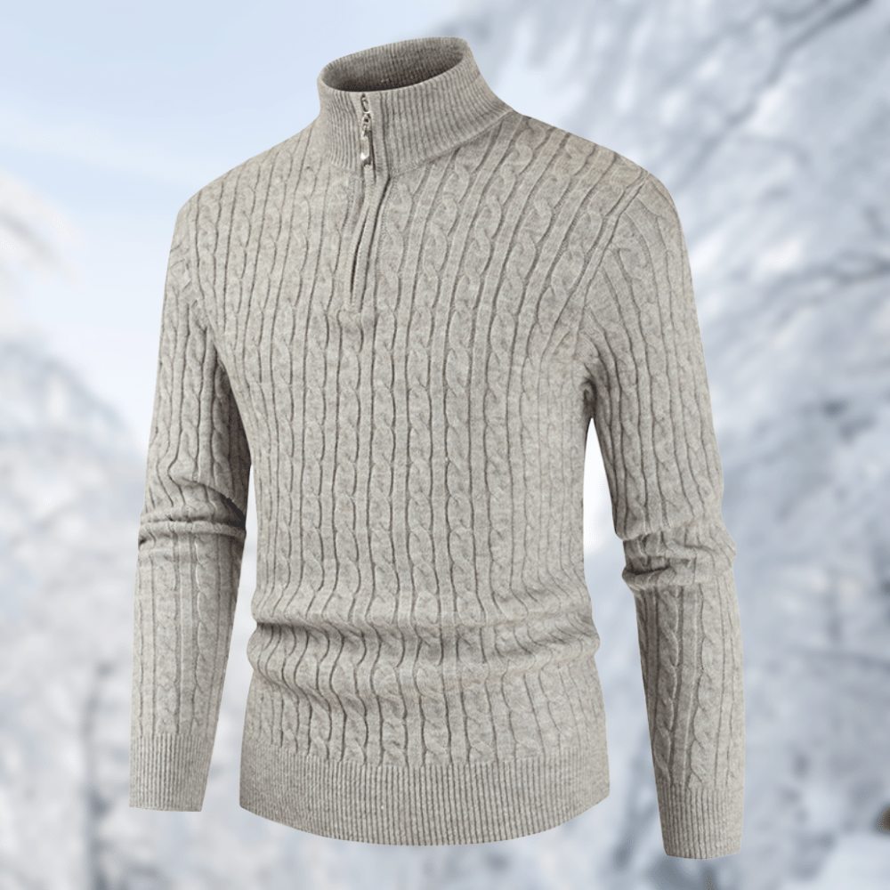Herren Strickpullover mit Zopfmuster - Weicher Winterpullover-Grau-M-Luzern Mode