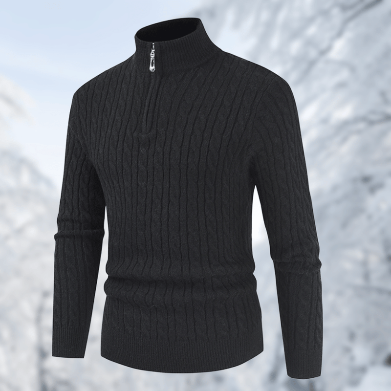 Herren Strickpullover mit Zopfmuster - Weicher Winterpullover-Schwarz-M-Luzern Mode