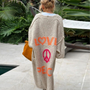 Oversized Strickjacke mit Love Peace Motiv für Damen-Beige-Einheitsgröße-Luzern Mode
