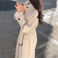 Eleganter Damen Wollmantel mit Gürtel für Herbst/Winter-Beige-S-Luzern Mode