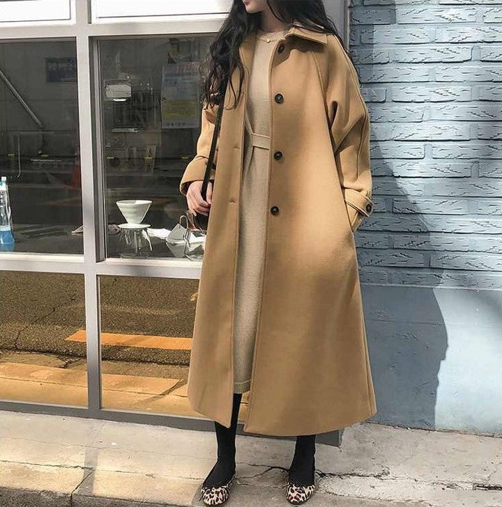 Eleganter Damen Wollmantel mit Gürtel für Herbst/Winter-Khaki-S-Luzern Mode