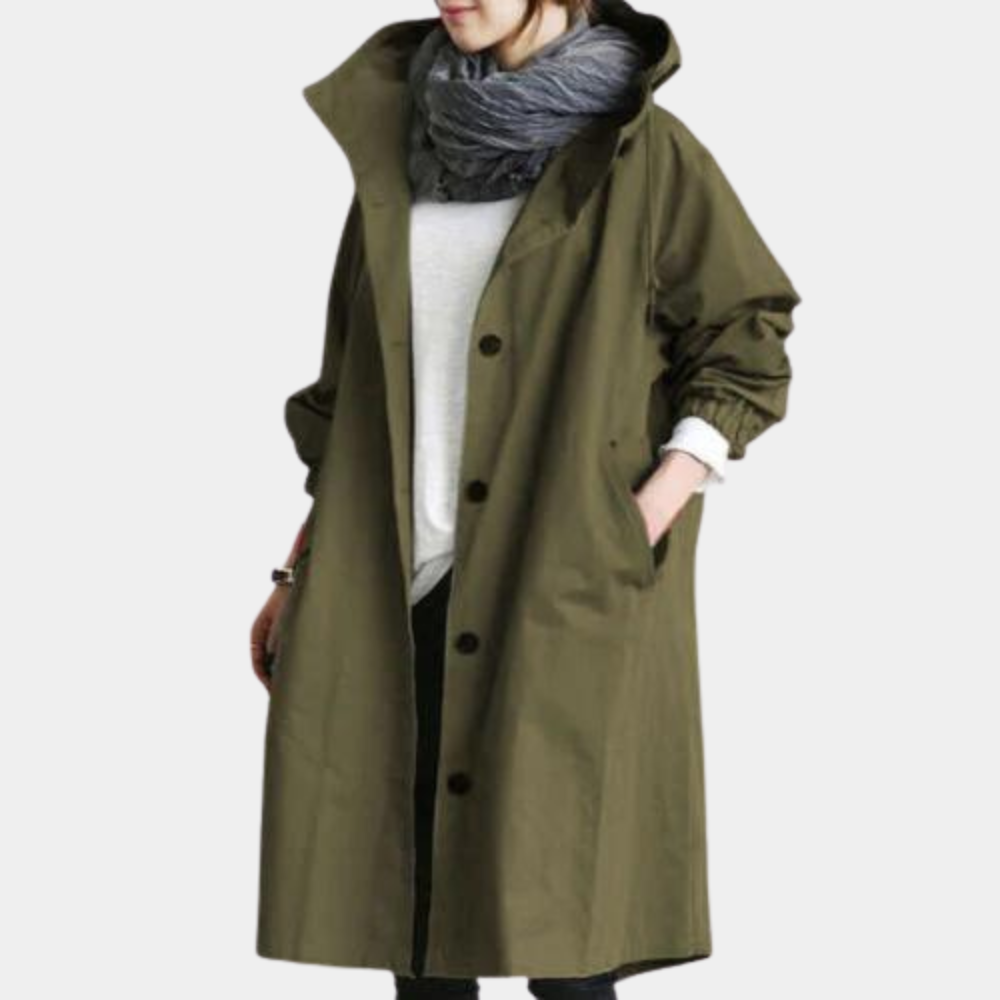 Damen Übergangsjacke mit Kapuze und Taschen - Lässig-Olivgrün-XS-Luzern Mode