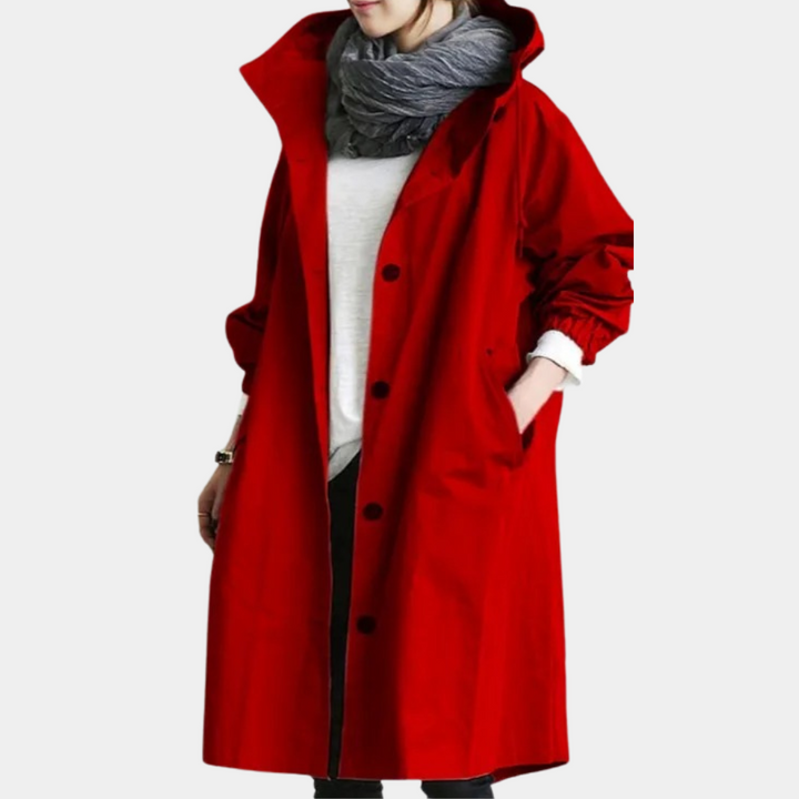 Damen Übergangsjacke mit Kapuze und Taschen - Lässig-Rot-XS-Luzern Mode