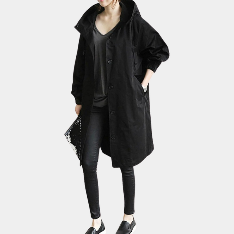 Damen Übergangsjacke mit Kapuze und Taschen - Lässig-Schwarz-XS-Luzern Mode