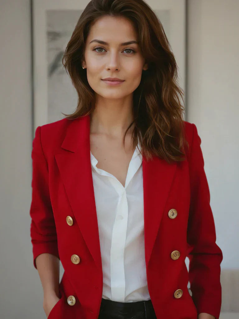 Leichter Damen Blazer | Taillierte Passform | Einreihig mit Knopf | Vielseitig kombinierbar-Rot-S-Luzern Mode