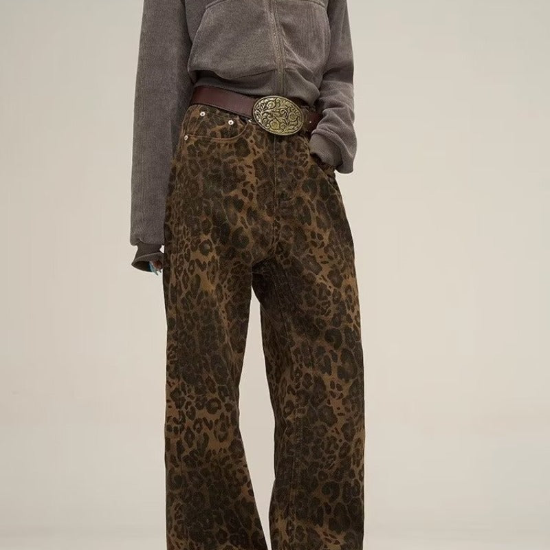 Damen Leopardenhose mit Gürtel - Modische Freizeithose-Luzern Mode