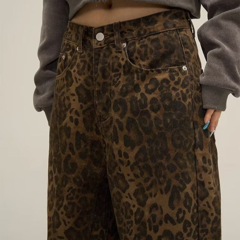 Damen Leopardenhose mit Gürtel - Modische Freizeithose-Luzern Mode