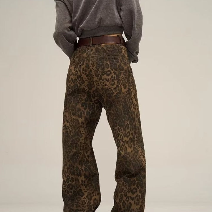 Damen Leopardenhose mit Gürtel - Modische Freizeithose-Luzern Mode