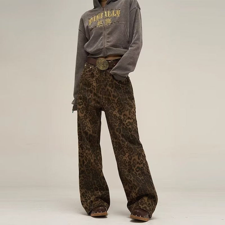 Damen Leopardenhose mit Gürtel - Modische Freizeithose-Leopard-S-Luzern Mode