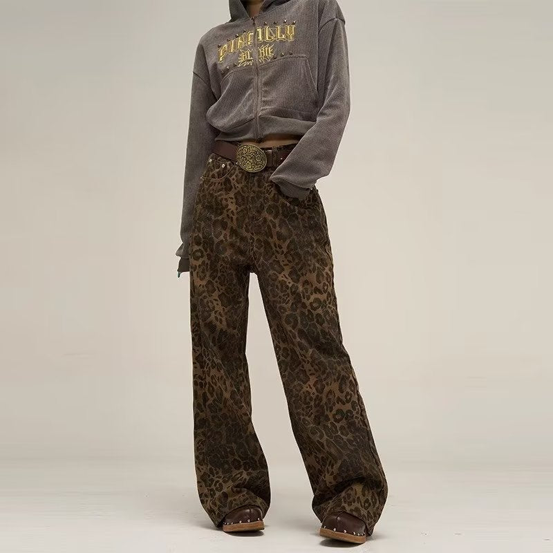 Damen Leopardenhose mit Gürtel - Modische Freizeithose-Luzern Mode