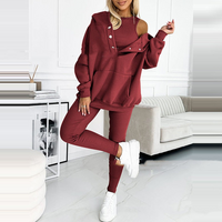Damen Oversize Hoodie Sweatshirt mit Kapuze und Knöpfen-Bordeauxrot-S-Luzern Mode