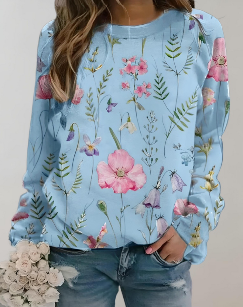 Damenpullover mit Blumenmuster - Bequemer Freizeitlook-S-Blau-Luzern Mode