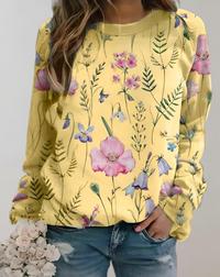 Damenpullover mit Blumenmuster - Bequemer Freizeitlook-S-Gelb-Luzern Mode
