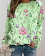 Damenpullover mit Blumenmuster - Bequemer Freizeitlook-S-Grün-Luzern Mode