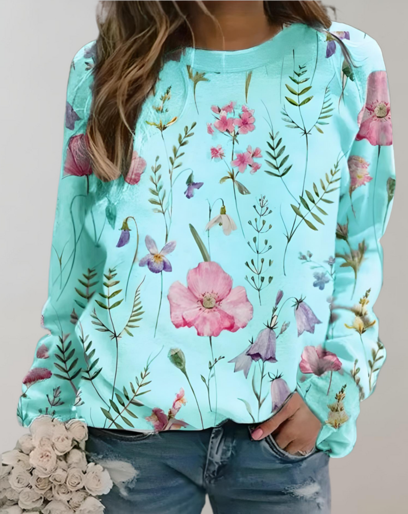 Damenpullover mit Blumenmuster - Bequemer Freizeitlook-S-Hellblau-Luzern Mode