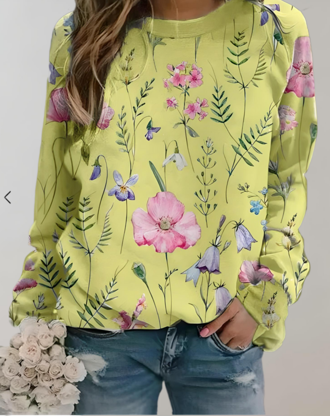Damenpullover mit Blumenmuster - Bequemer Freizeitlook-S-Hellgrün-Luzern Mode