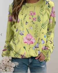 Damenpullover mit Blumenmuster - Bequemer Freizeitlook-S-Hellgrün-Luzern Mode