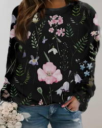 Damenpullover mit Blumenmuster - Bequemer Freizeitlook-S-Schwarz-Luzern Mode