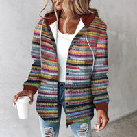 Damen Strickjacke mit Kapuze und Streifenmuster Casual-Luzern Mode